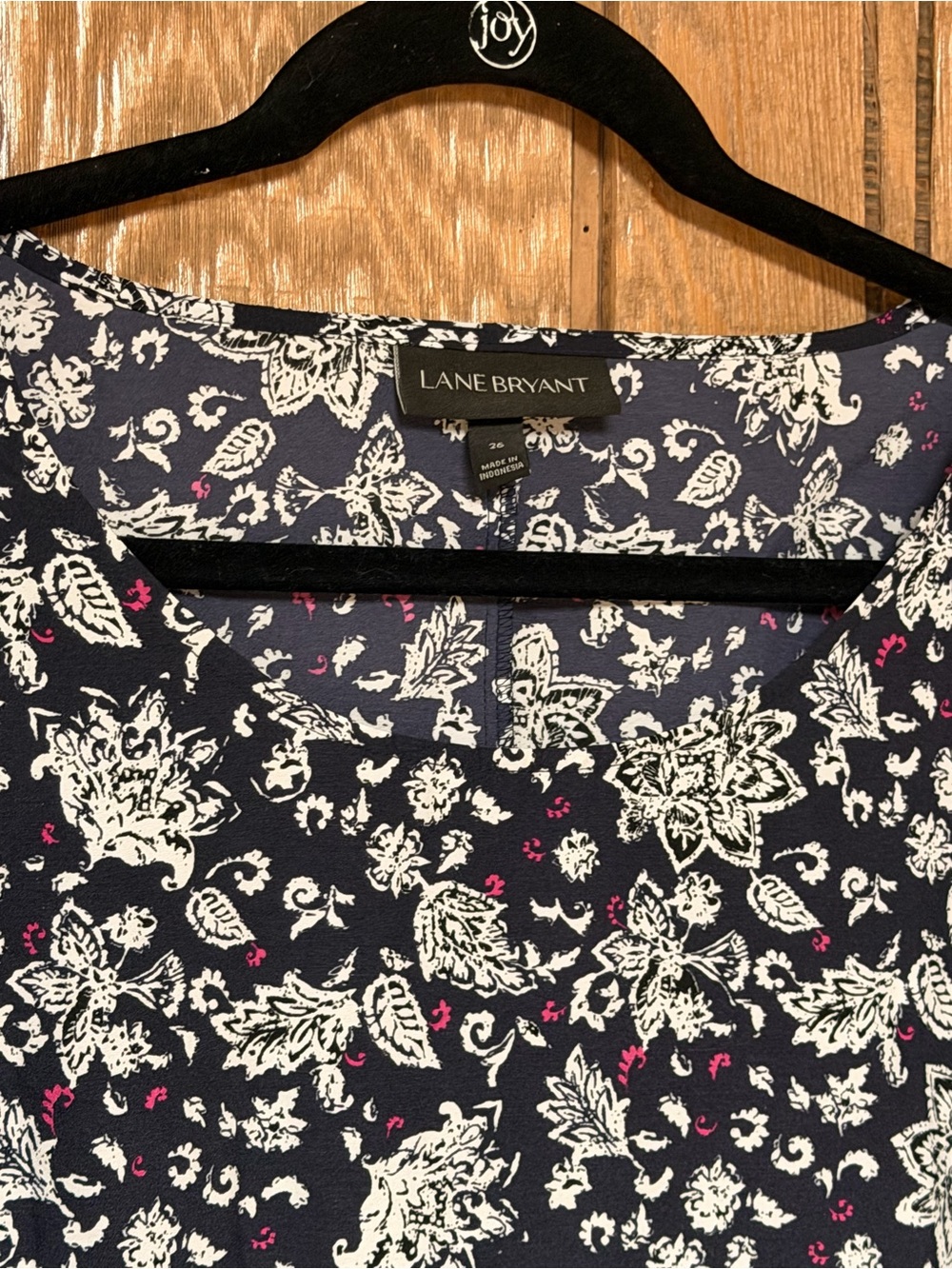 Lane Bryant Black Floral Top with Pink Border and‎ Short Ruffle Sleeve - Picture 3 of 5